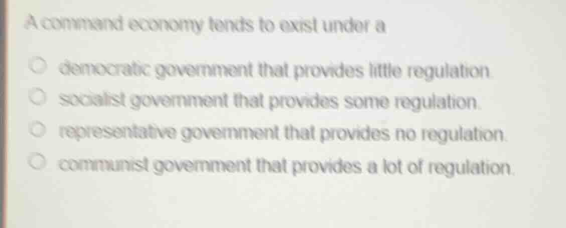 a command economy tends to exist under a democratic government that pro…