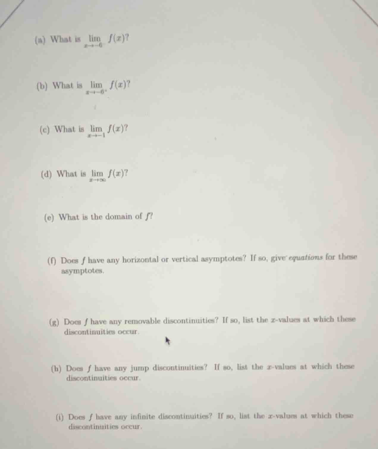 (a) what is $limlimits_{x\to -6^{-}} f(x)$? (b) what is $limlimits_{x\t…