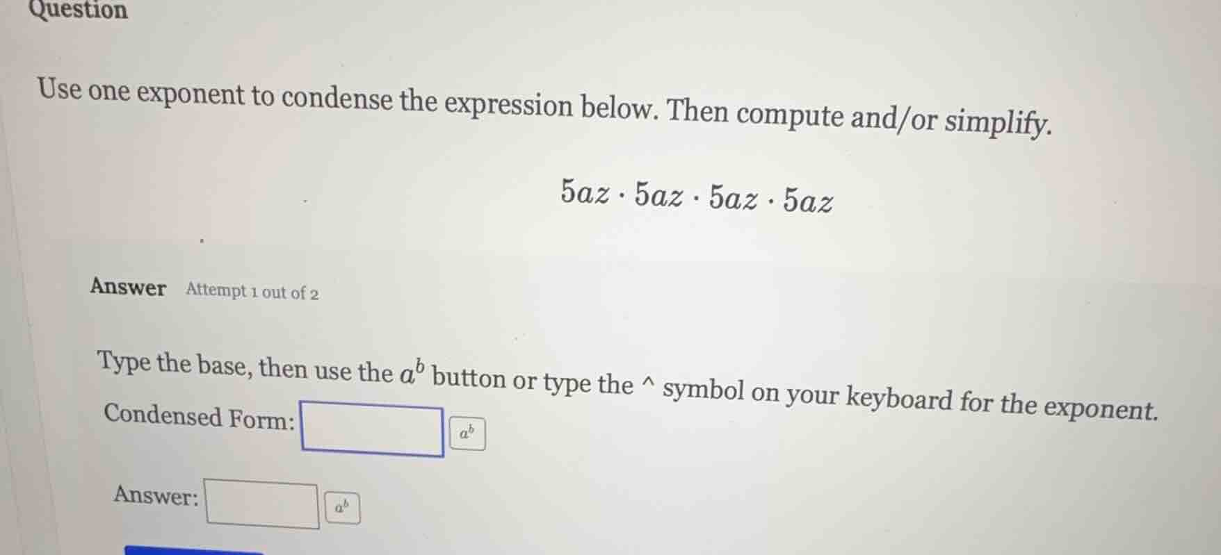 question use one exponent to condense the expression below. then comput…
