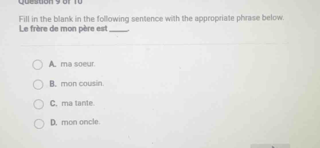 question 9 of 10 fill in the blank in the following sentence with the a…