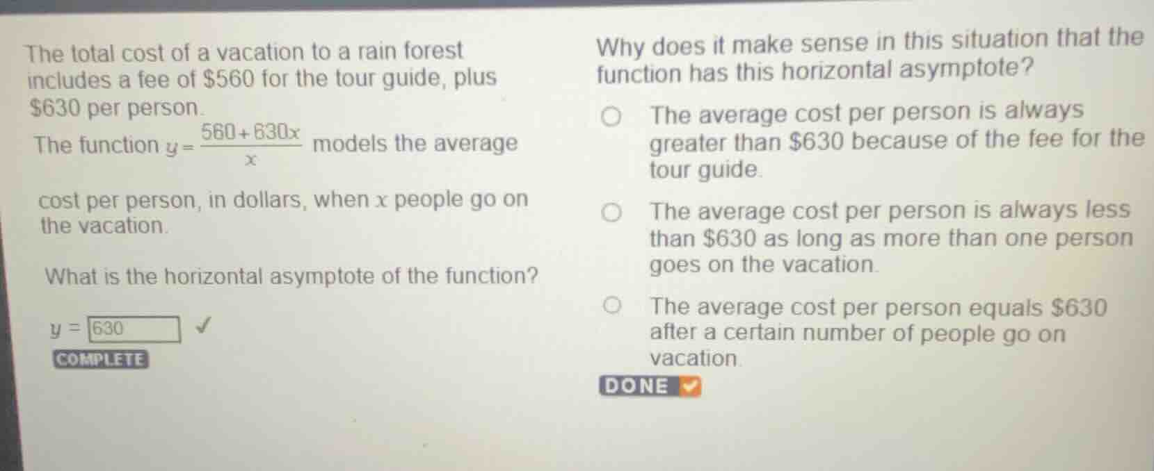 the total cost of a vacation to a rain forest includes a fee of $560 fo…