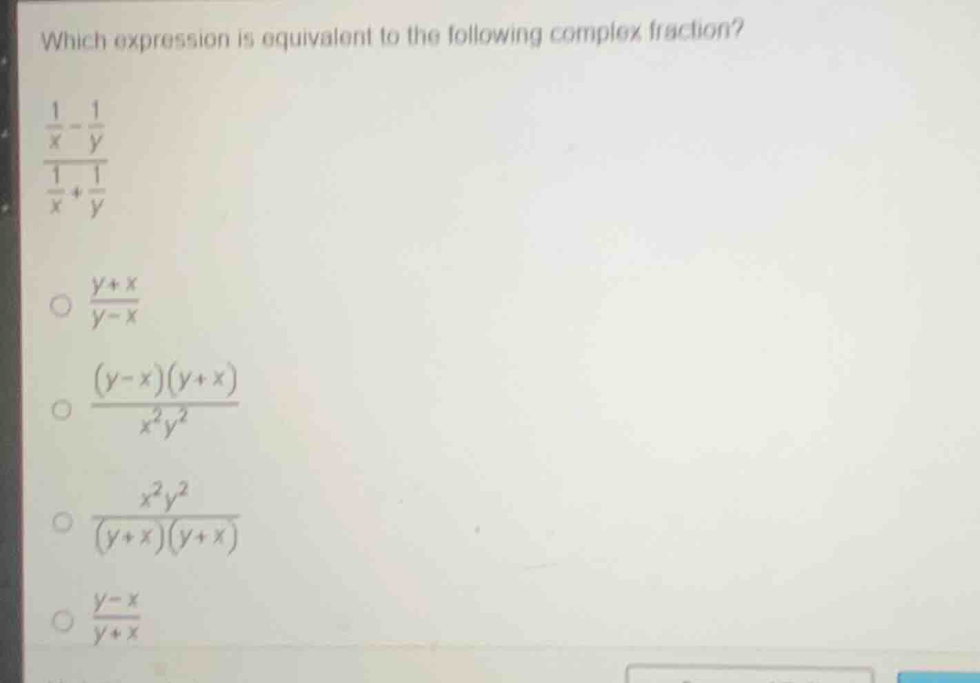 which expression is equivalent to the following complex fraction?\\(\fr…