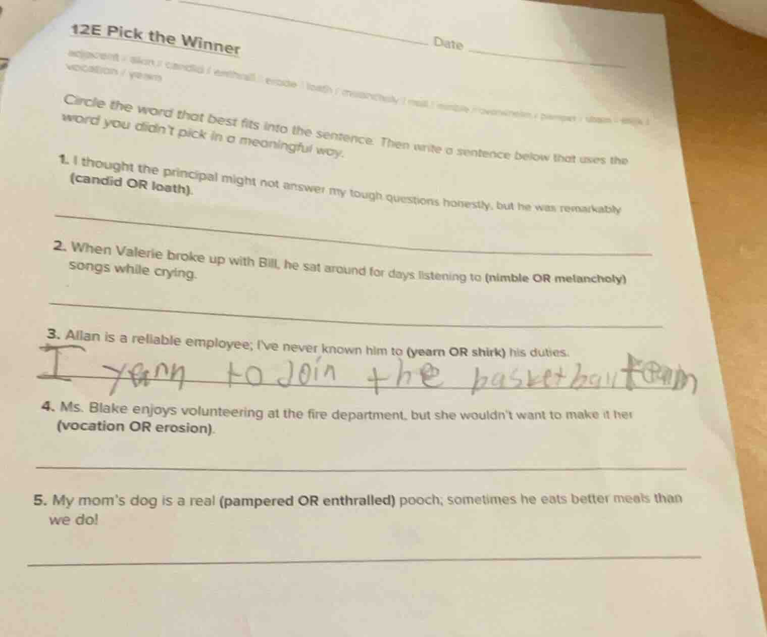 12e pick the winner circle the word that best fits into the sentence. t…