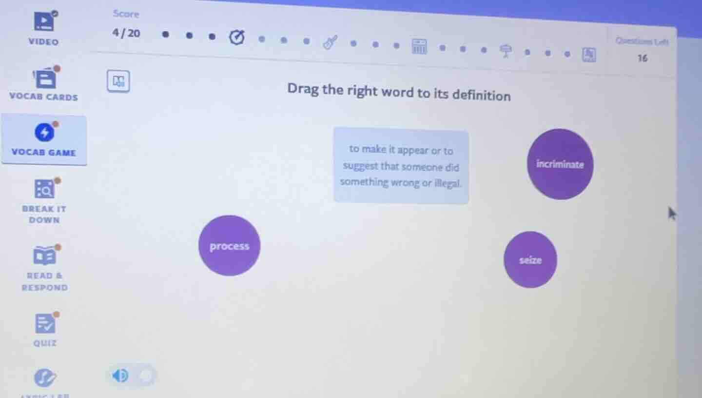 drag the right word to its definition to make it appear or to suggest t…
