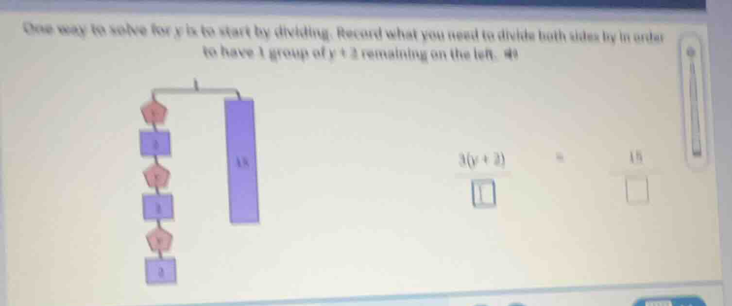one way to solve for y is to start by dividing. record what you need to…