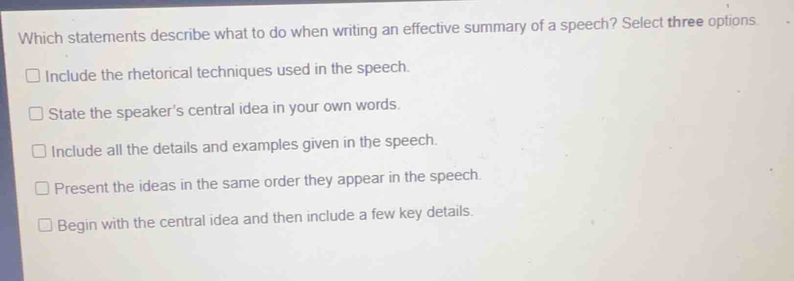 which statements describe what to do when writing an effective summary …