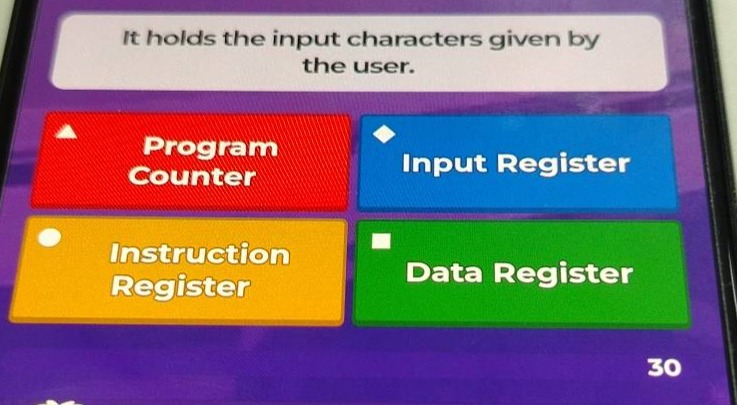 it holds the input characters given by the user. program counter input …