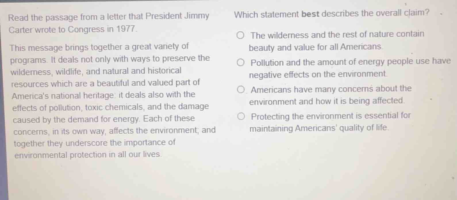 read the passage from a letter that president jimmy carter wrote to con…