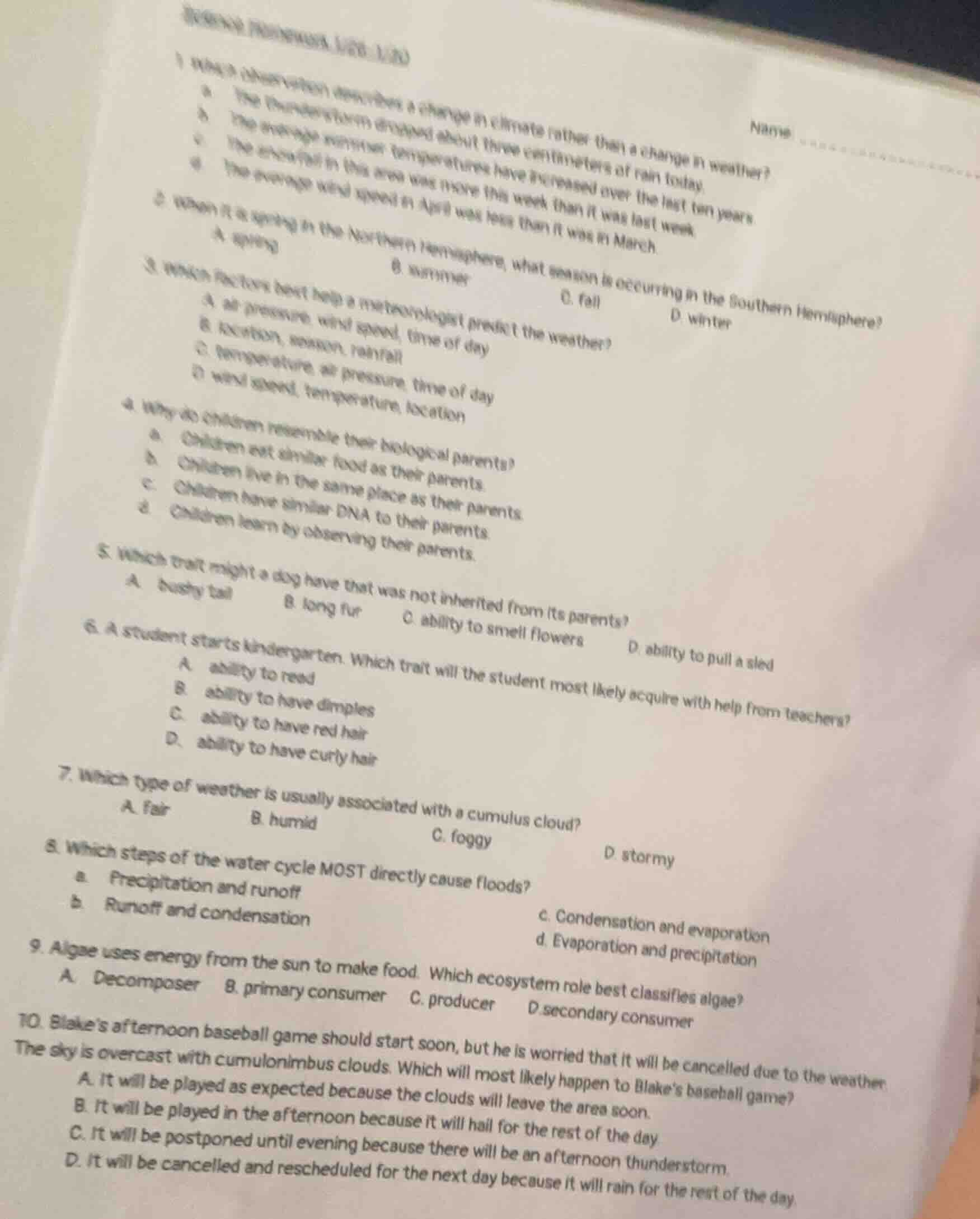 1 what observation describes a change in climate rather than a change i…