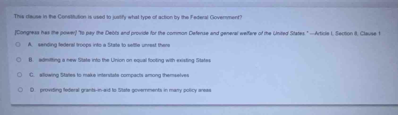 this clause in the constitution is used to justify what type of action …