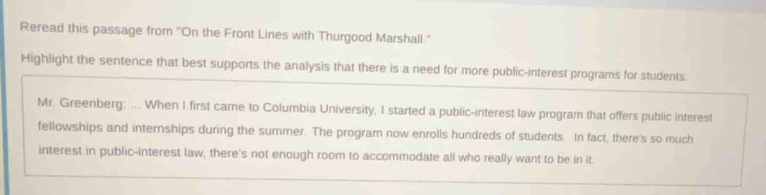 reread this passage from \on the front lines with thurgood marshall.\ h…