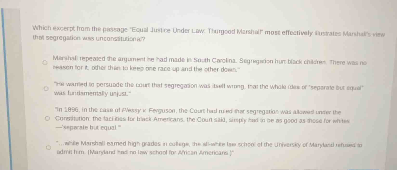 which excerpt from the passage \equal justice under law: thurgood marsh…