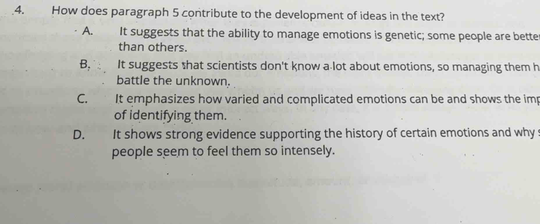 4. how does paragraph 5 contribute to the development of ideas in the t…