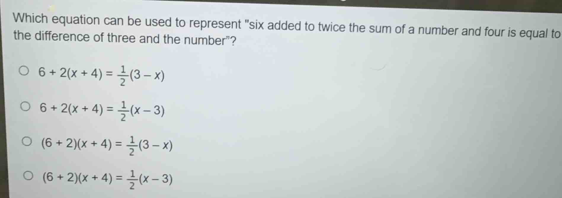 which equation can be used to represent \six added to twice the sum of …