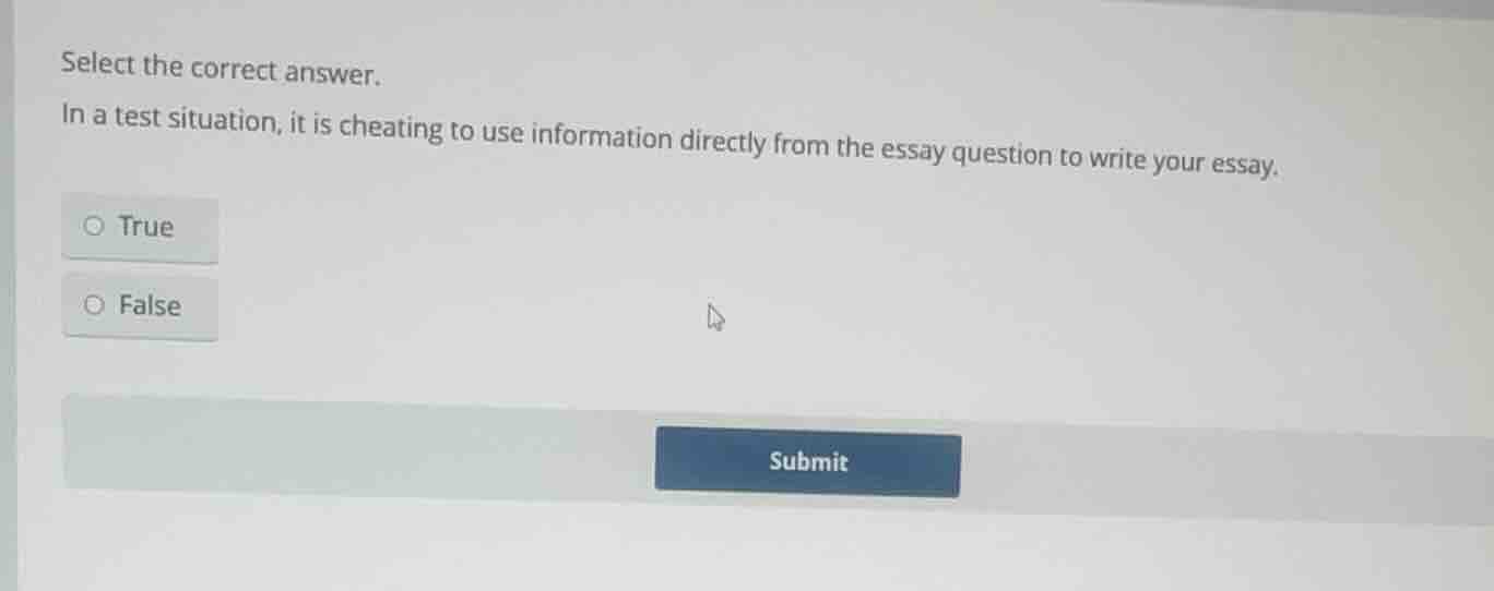 select the correct answer. in a test situation, it is cheating to use i…