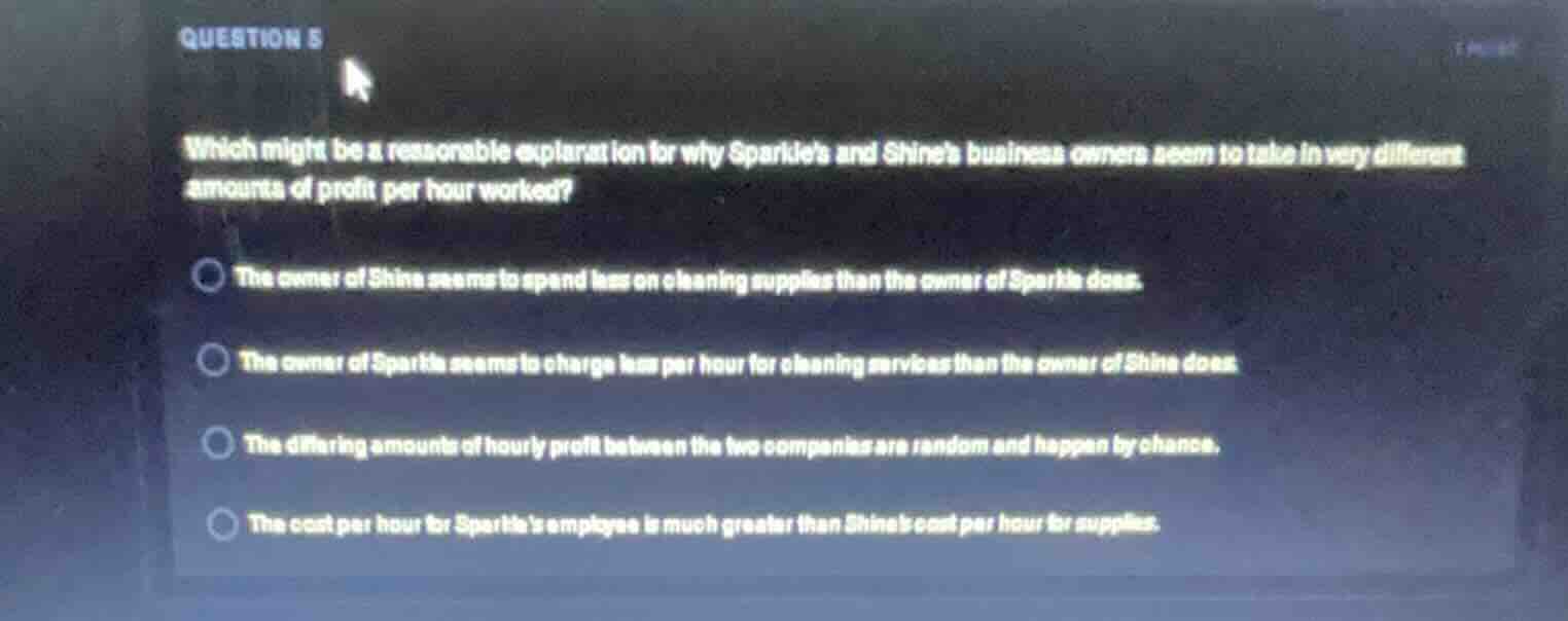question 5 which might be a reasonable explanation for why sparkles and…