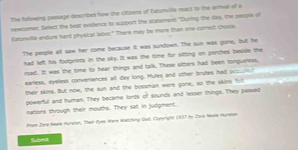 the following passage describes how the citizens of eatonville react to…