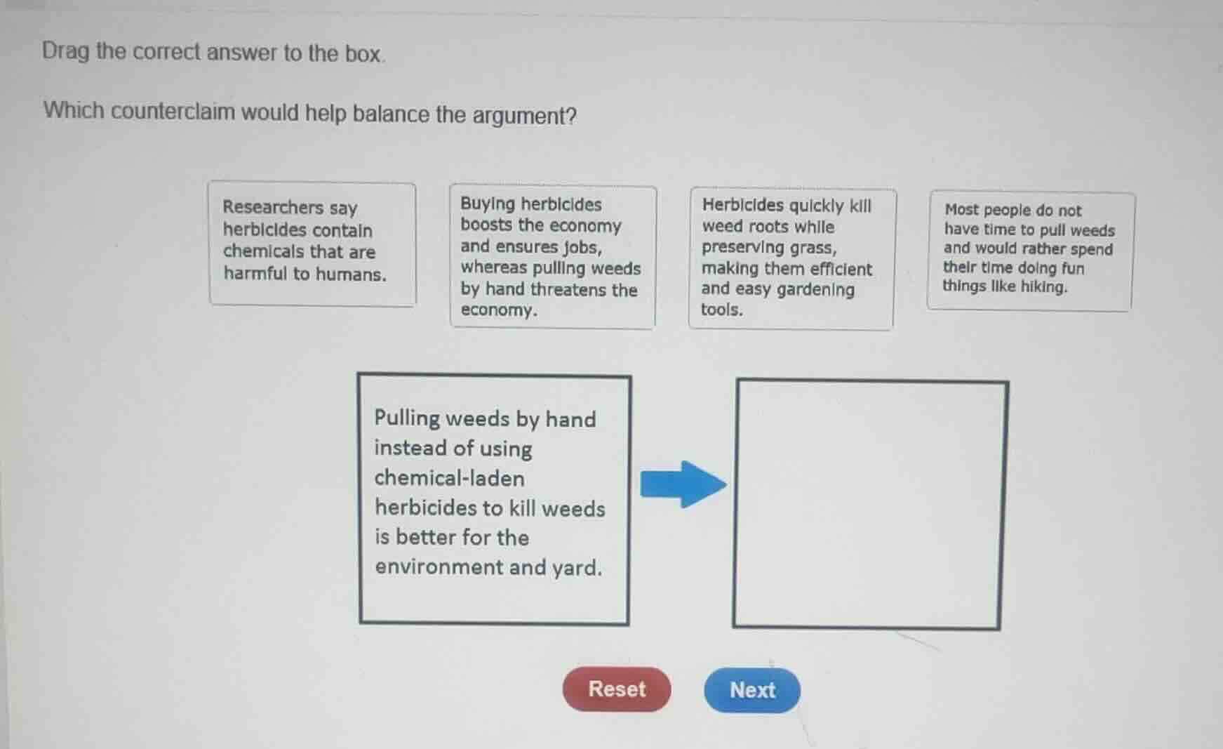 drag the correct answer to the box. which counterclaim would help balan…