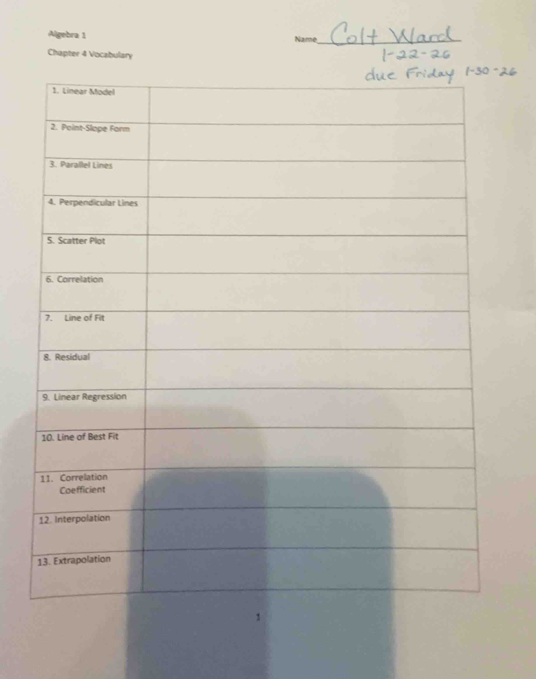 algebra 1 chapter 4 vocabulary name colt ward 1-22-26 due friday 1-30-2…