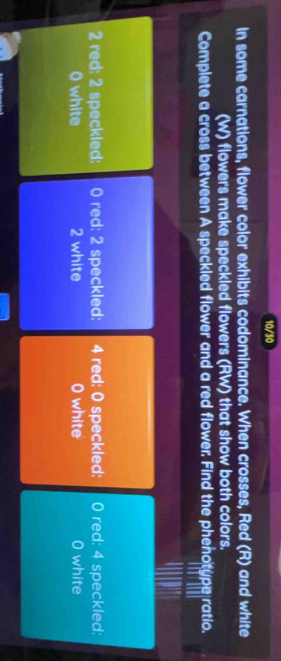 in some carnations, flower color exhibits codominance. when crosses, re…