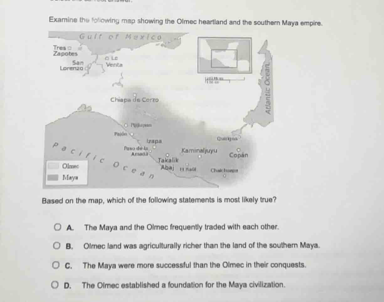 examine the following map showing the olmec heartland and the southern …