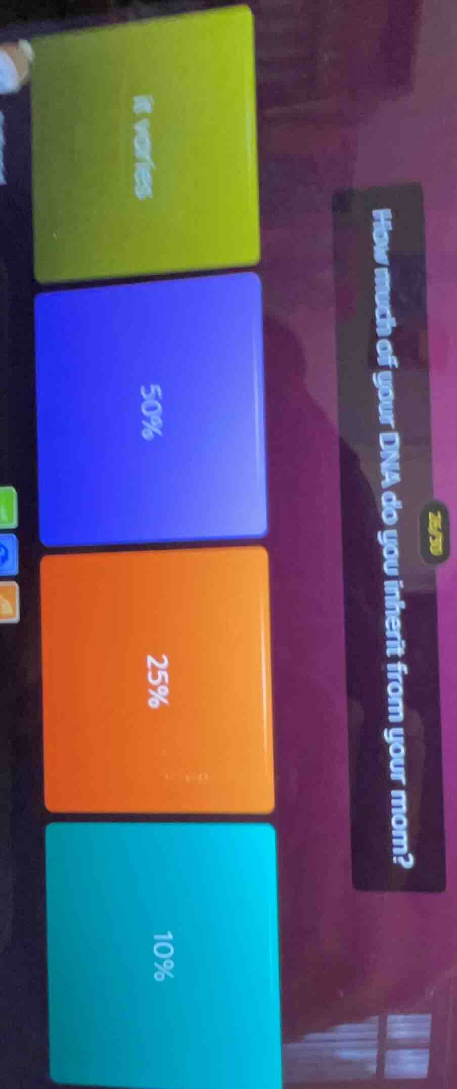 how much of your dna do you inherit from your mom? options: 50% 25% 10%…