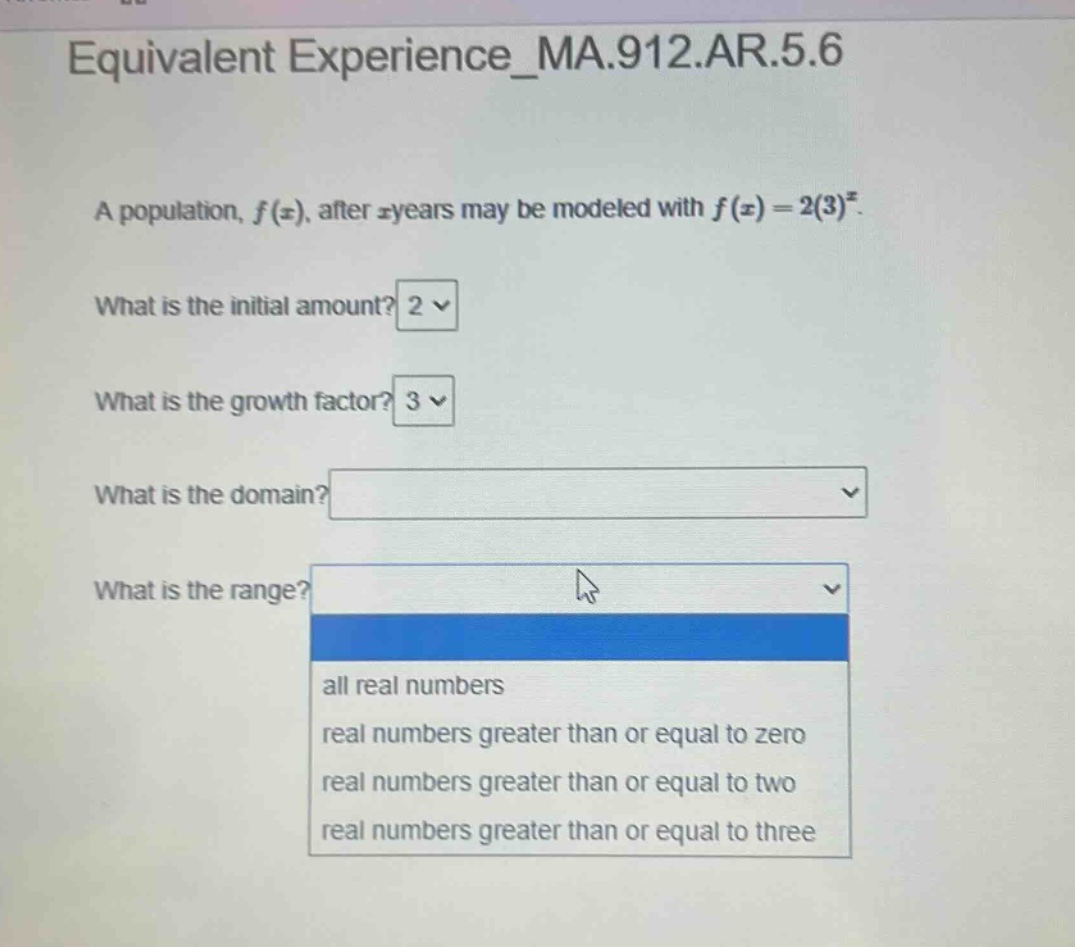 equivalent experience_ma.912.ar.5.6 a population, f(x), after x years m…