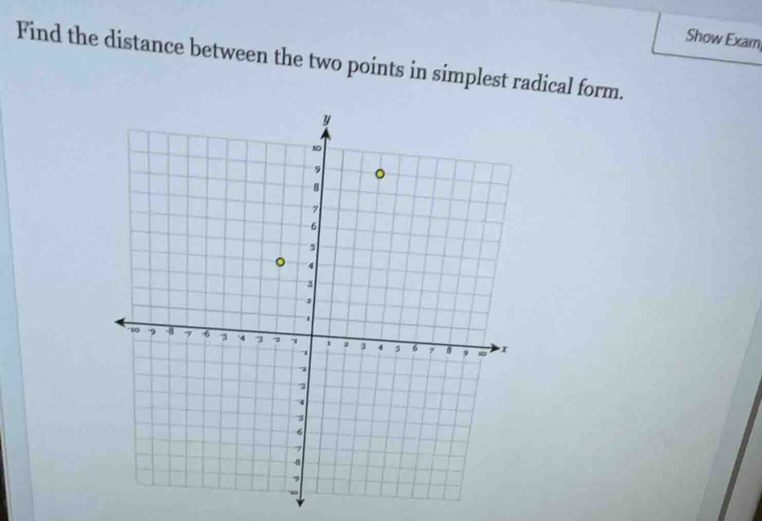 find the distance between the two points in simplest radical form.
