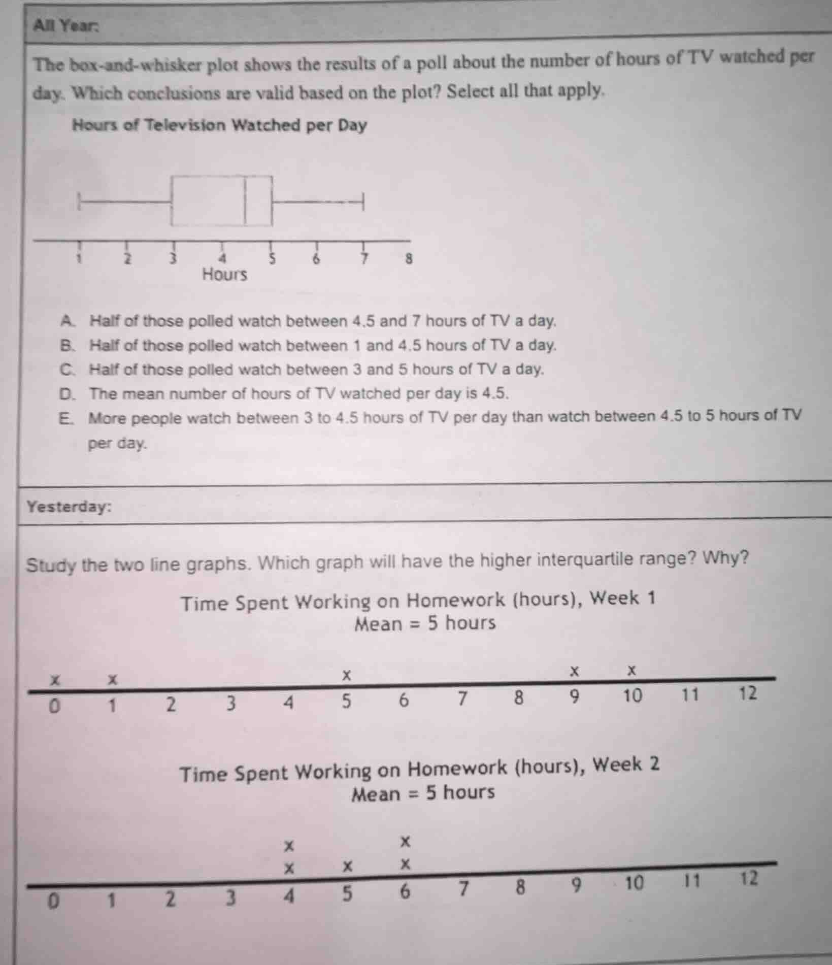 all year: the box - and - whisker plot shows the results of a poll abou…