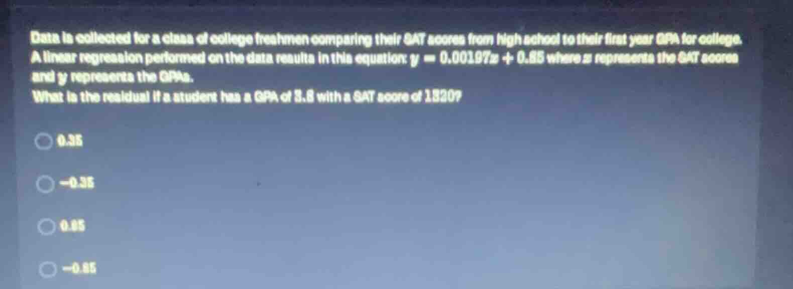 data is collected for a class of college freshmen comparing their sat s…