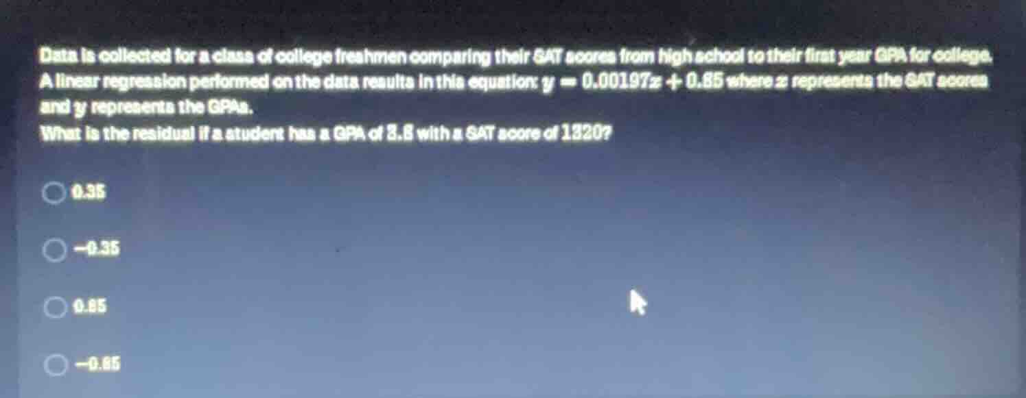data is collected for a class of college freshmen comparing their sat s…
