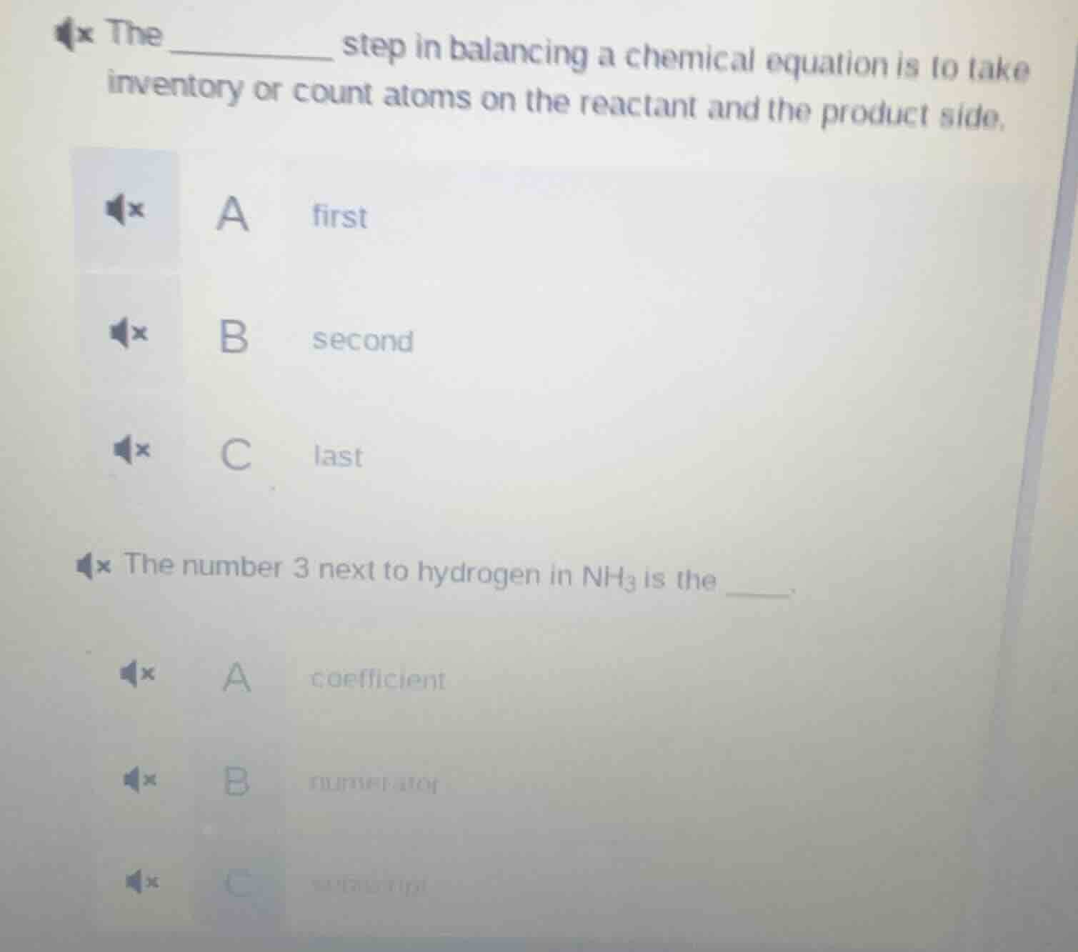 the ________ step in balancing a chemical equation is to take inventory…
