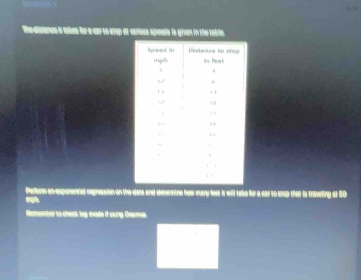 the distance it takes for a car to stop at various speeds is given in t…