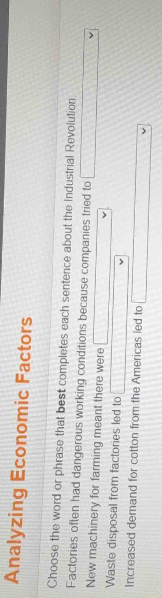 analyzing economic factors choose the word or phrase that best complete…