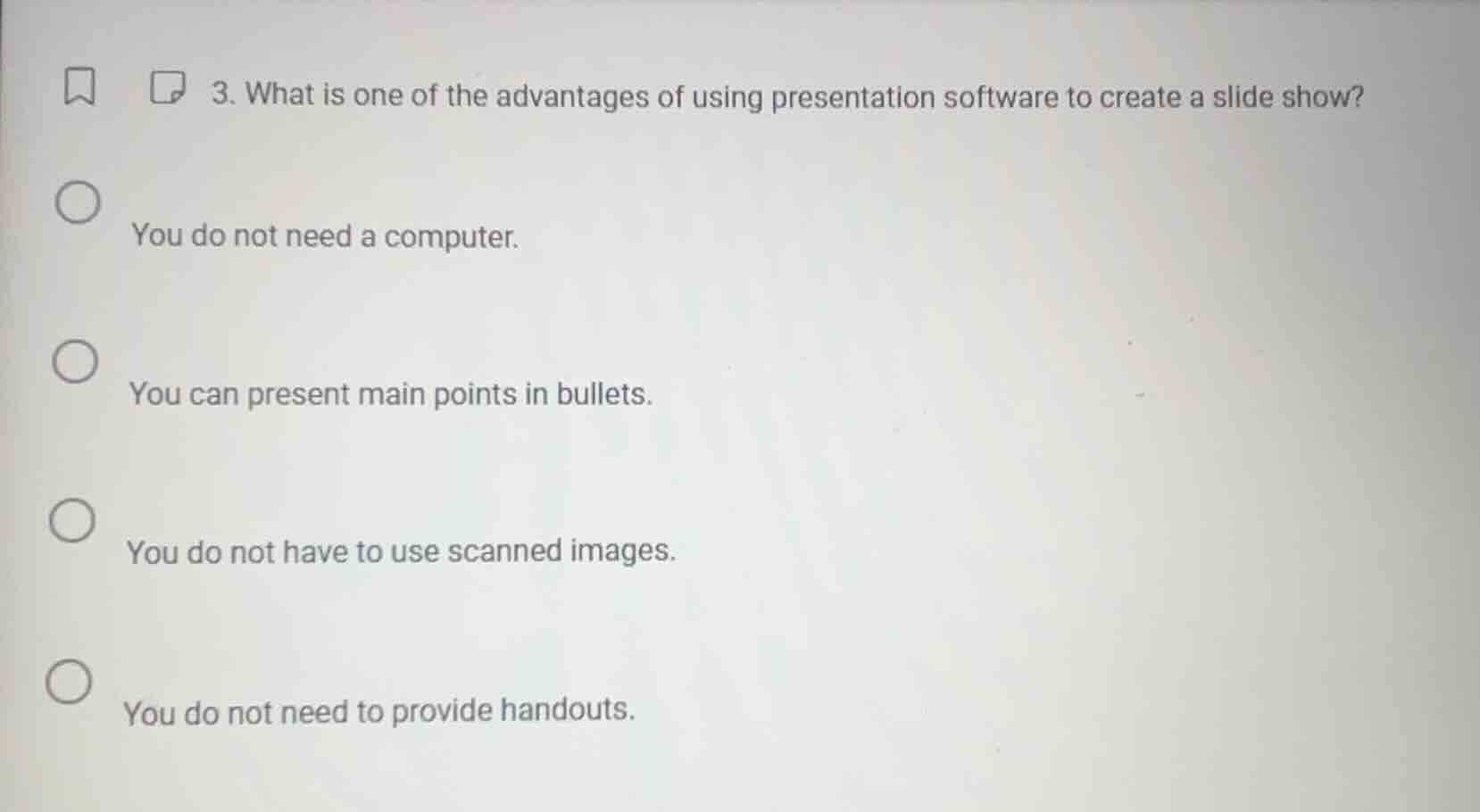 3. what is one of the advantages of using presentation software to crea…