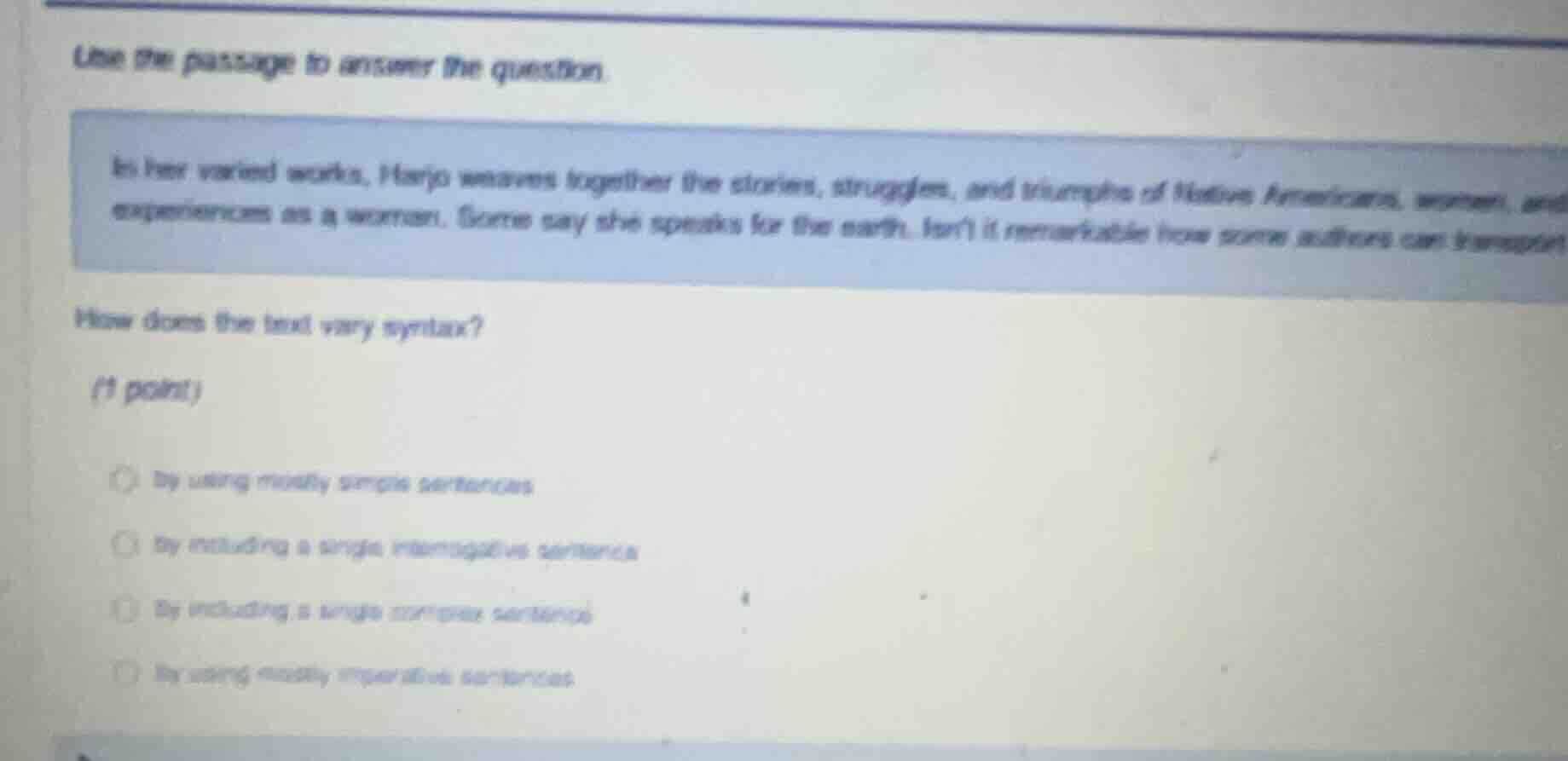use the passage to answer the question. in her varied works, harjo weav…