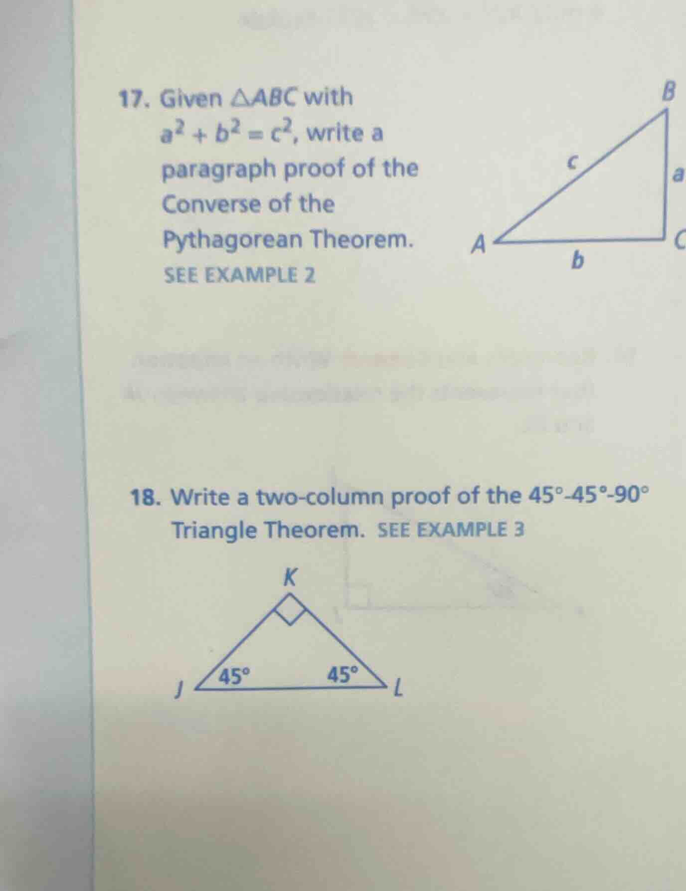 17. given △abc with (a^2 + b^2 = c^2), write a paragraph proof of the c…