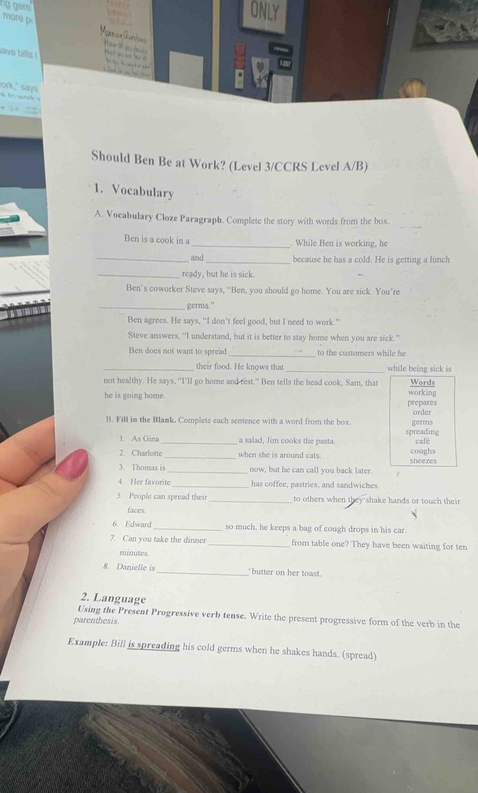 should ben be at work? (level 3/ccrs level a/b) 1. vocabulary a. vocabu…