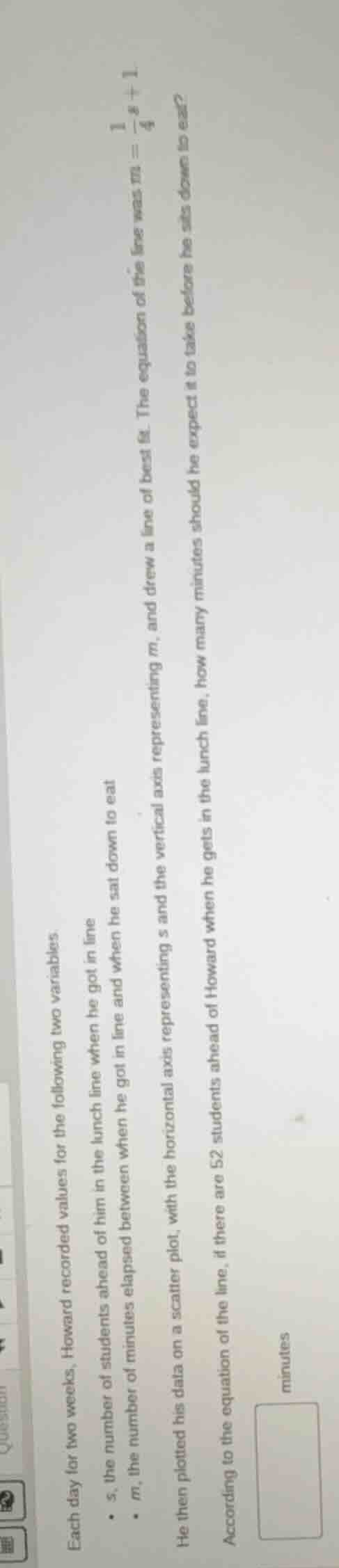 each day for two weeks, howard recorded values for the following two va…