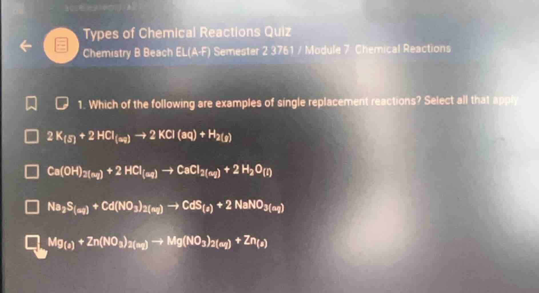 types of chemical reactions quiz chemistry b beach el(a - f) semester 2…