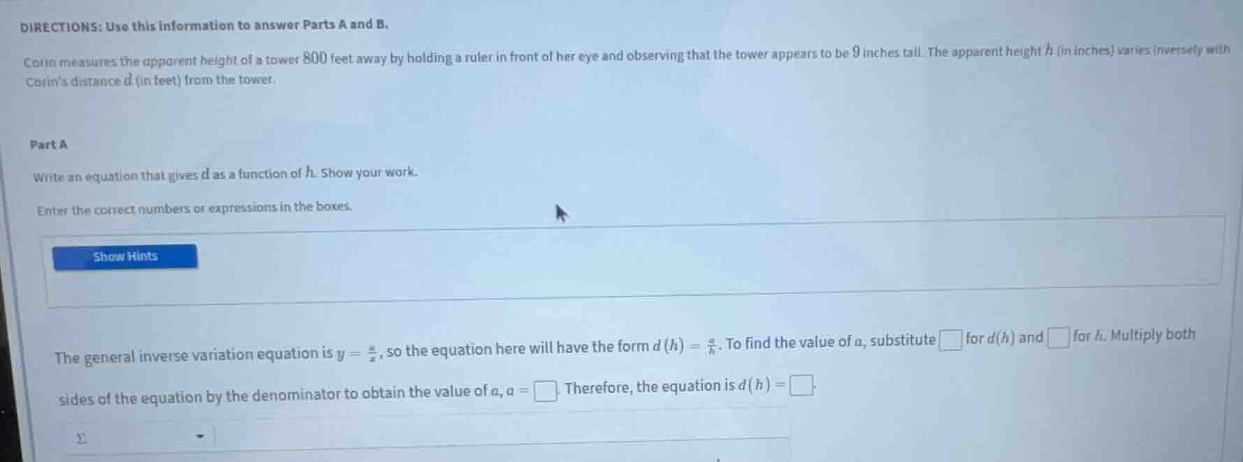 directions: use this information to answer parts a and b. corin measure…