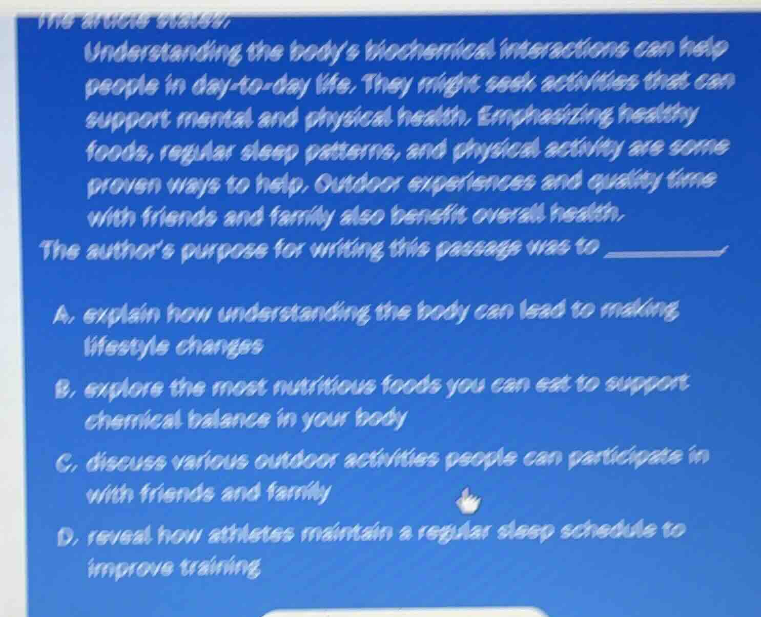 the article states: understanding the body’s biochemical interactions c…