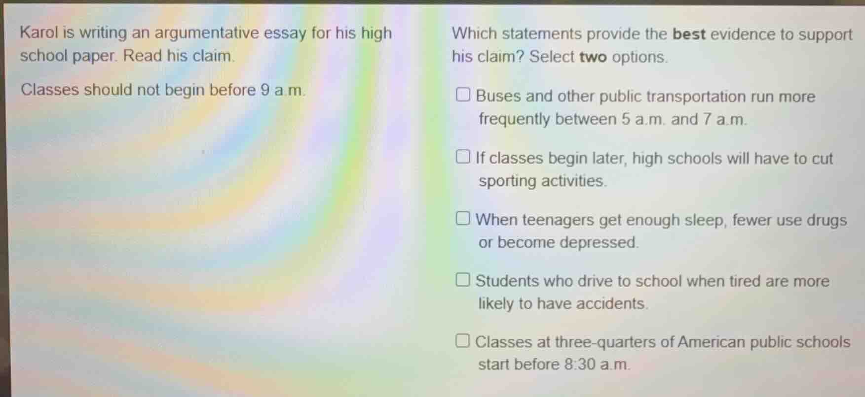 karol is writing an argumentative essay for his high school paper. read…