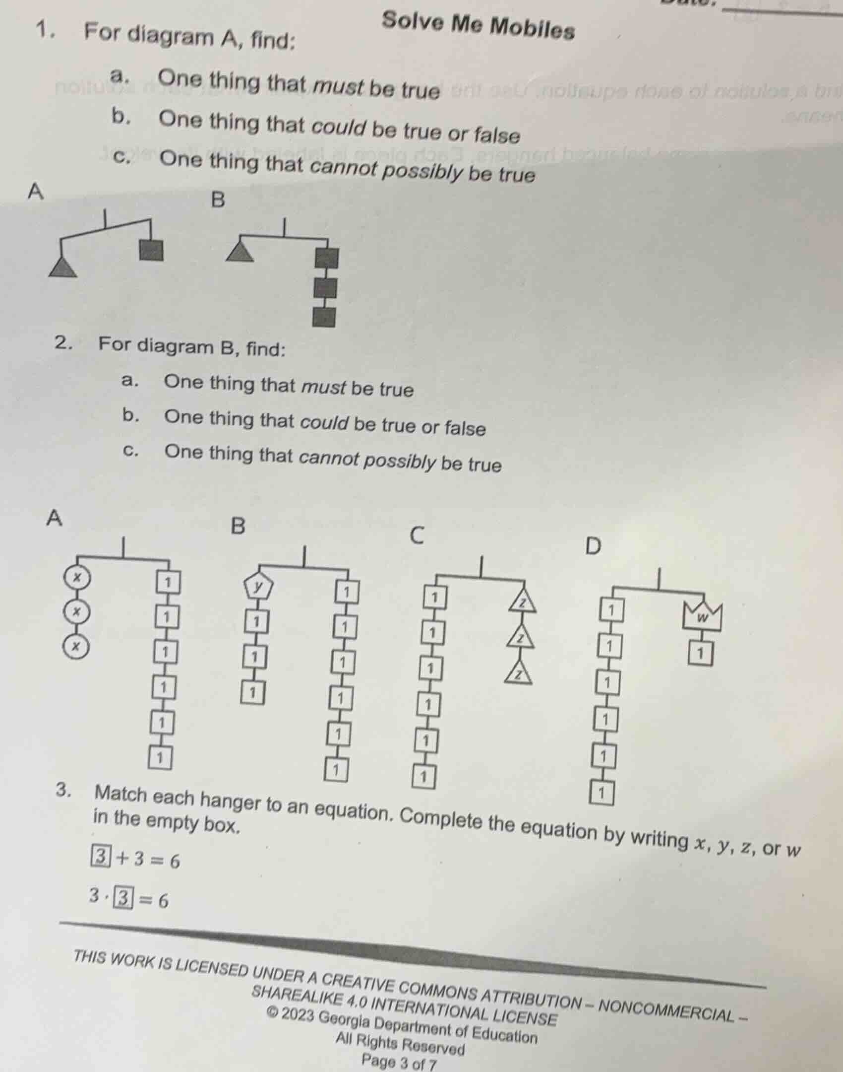 solve me mobiles 1. for diagram a, find: a. one thing that must be true…