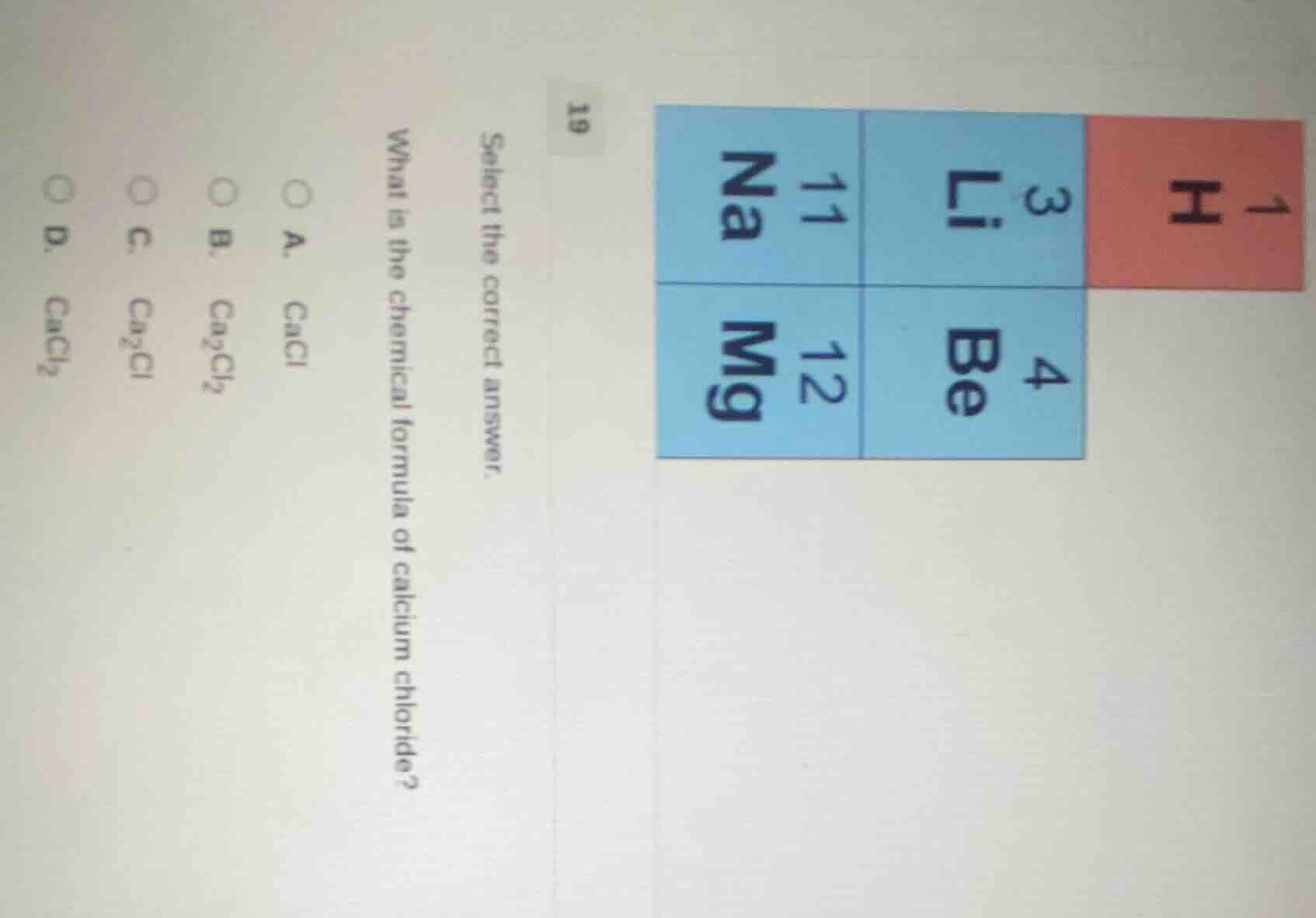 19 select the correct answer. what is the chemical formula of calcium c…