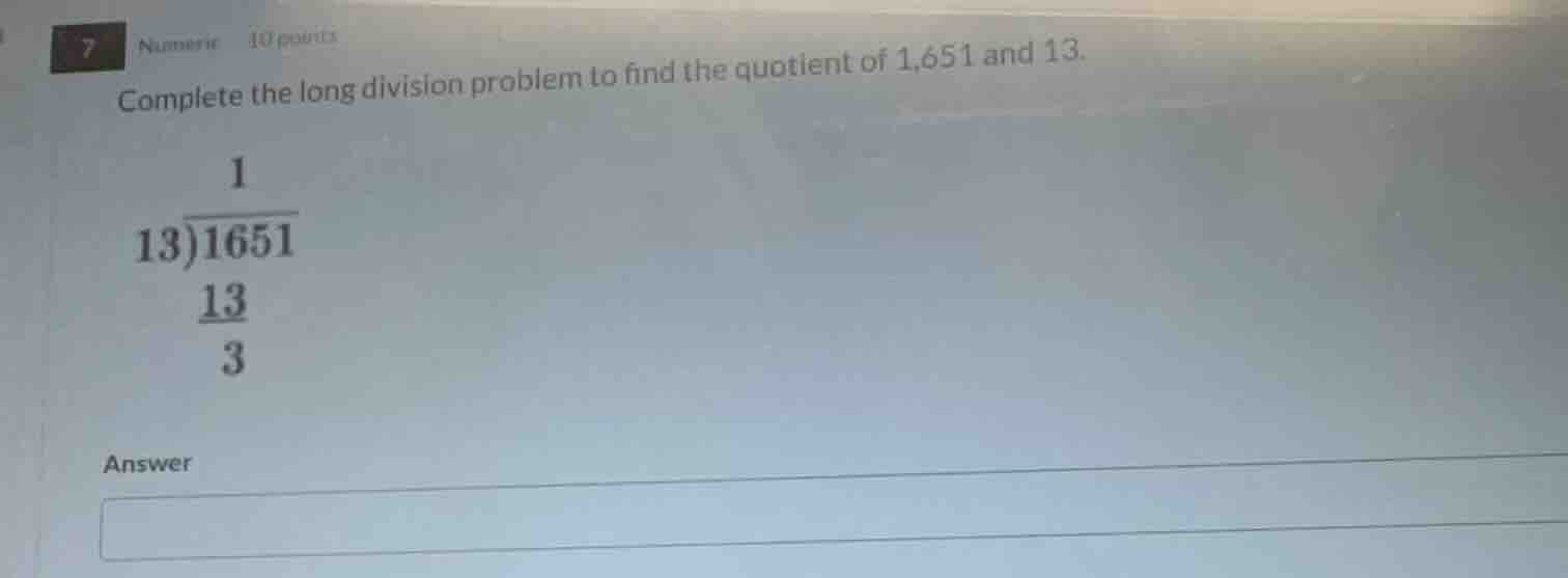 numeric 10 points complete the long division problem to find the quotie…
