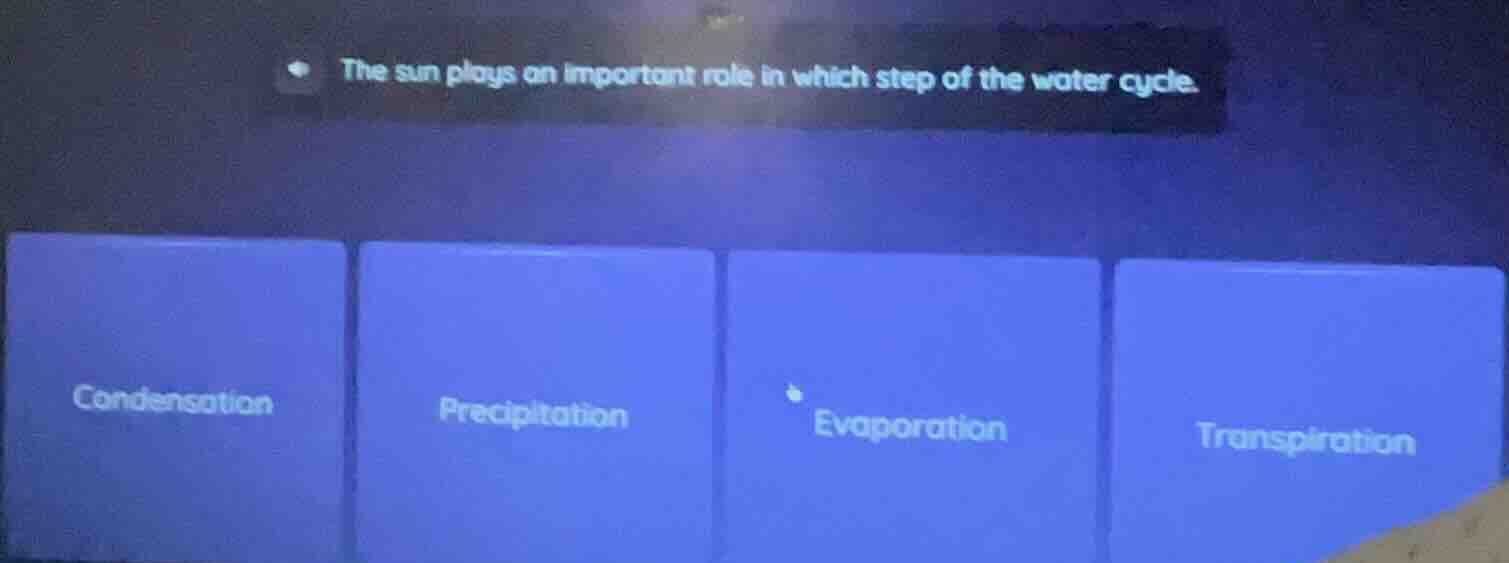 the sun plays an important role in which step of the water cycle. conde…