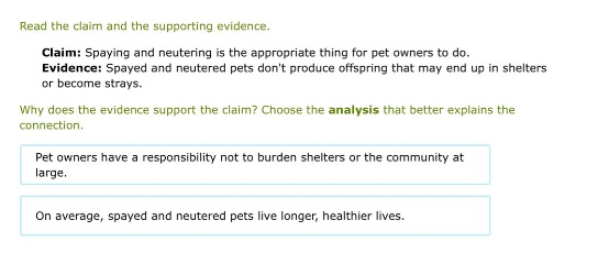 read the claim and the supporting evidence. claim: spaying and neuterin…