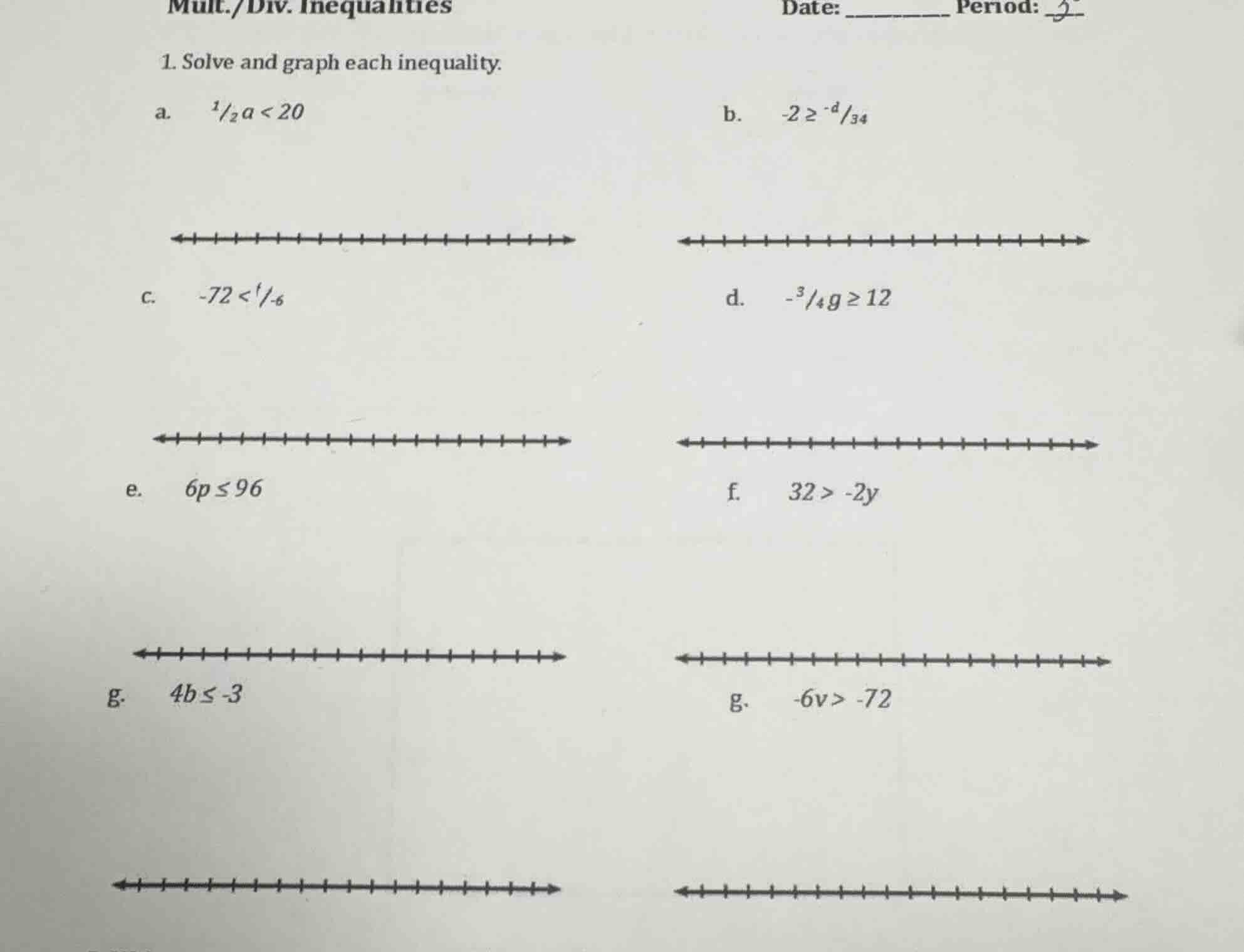mult./div. inequalities date: _______ period: __ 1. solve and graph eac…