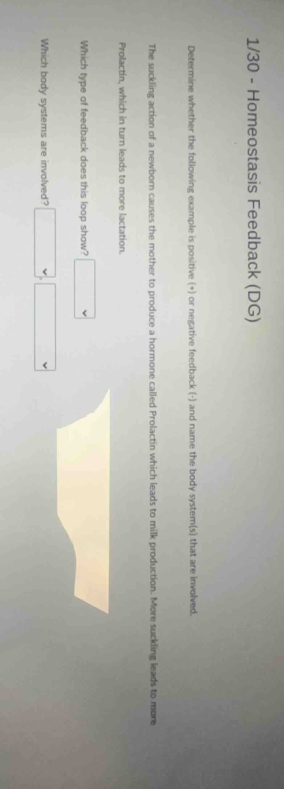 1/30 - homeostasis feedback (dg) determine whether the following exampl…